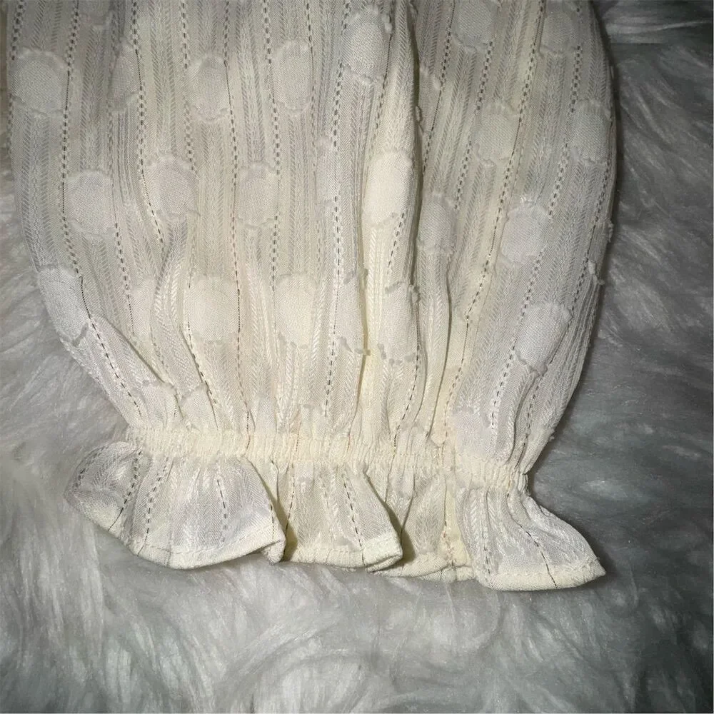 Joie Women's Ivory and Gold Ruffle Blouse M Long Balloon Sleeve Party Christmas - Picture 7 of 17